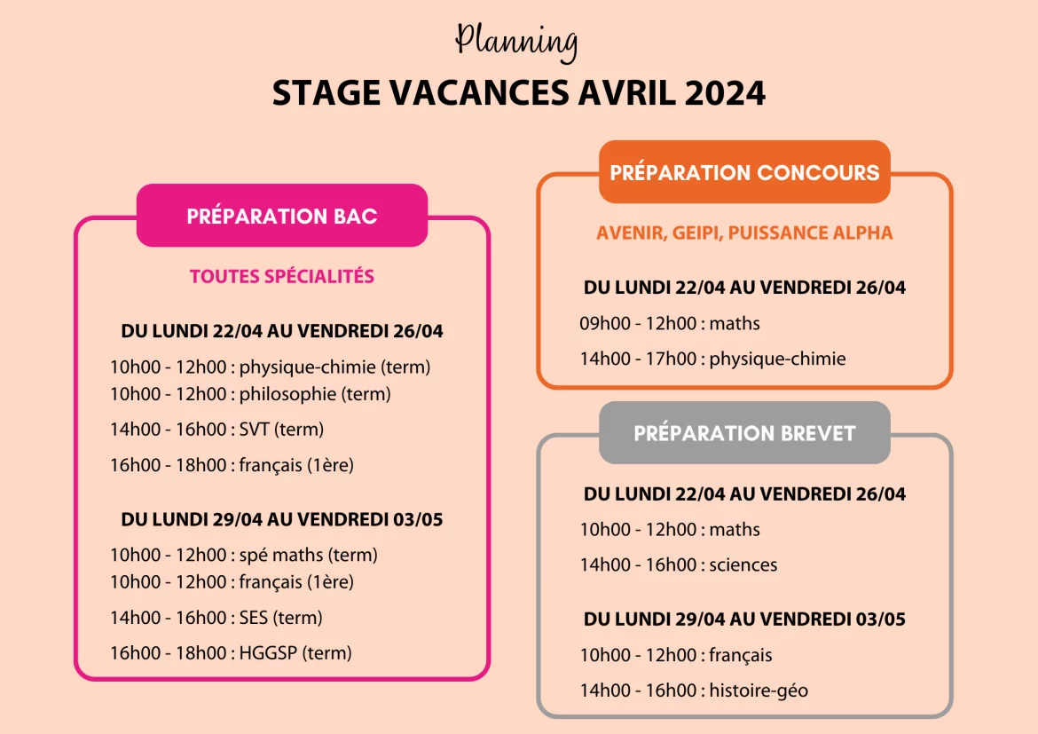 Stage préparation bac brevet avril